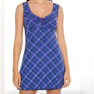 Forever 21 Lace-Up Purple Plaid Mini Tank Dress